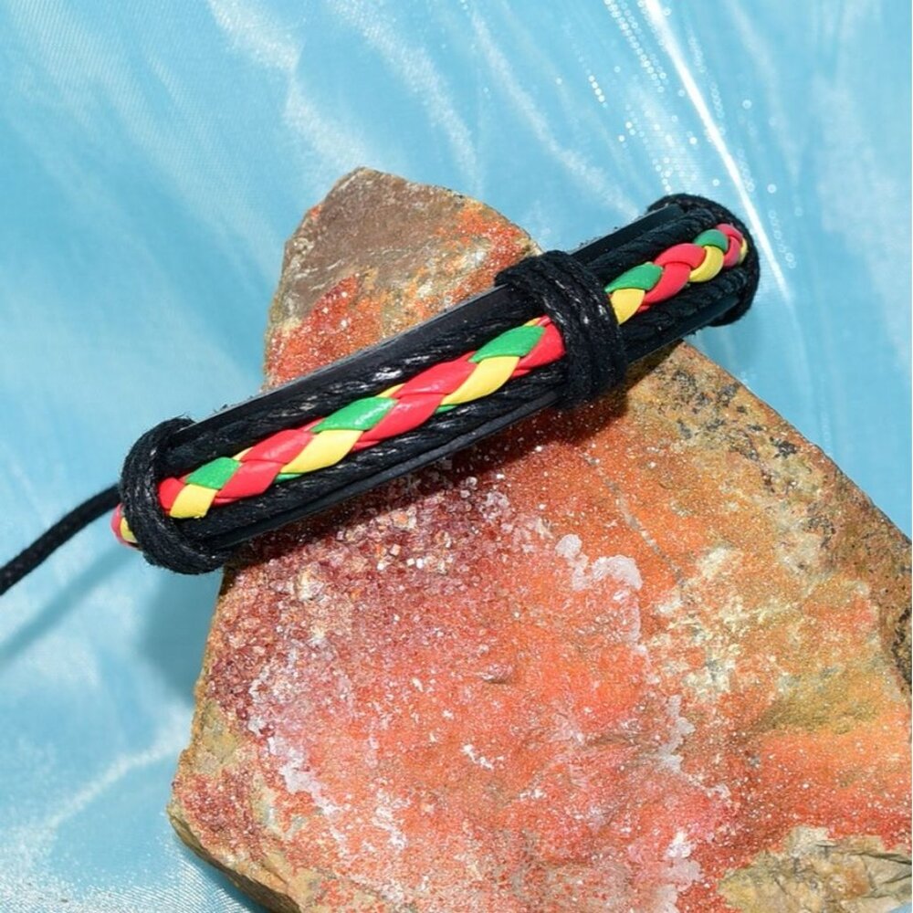 Michael Diego Mens Braid Layered Leather Bracelet Black Green Yellow Gift Packag